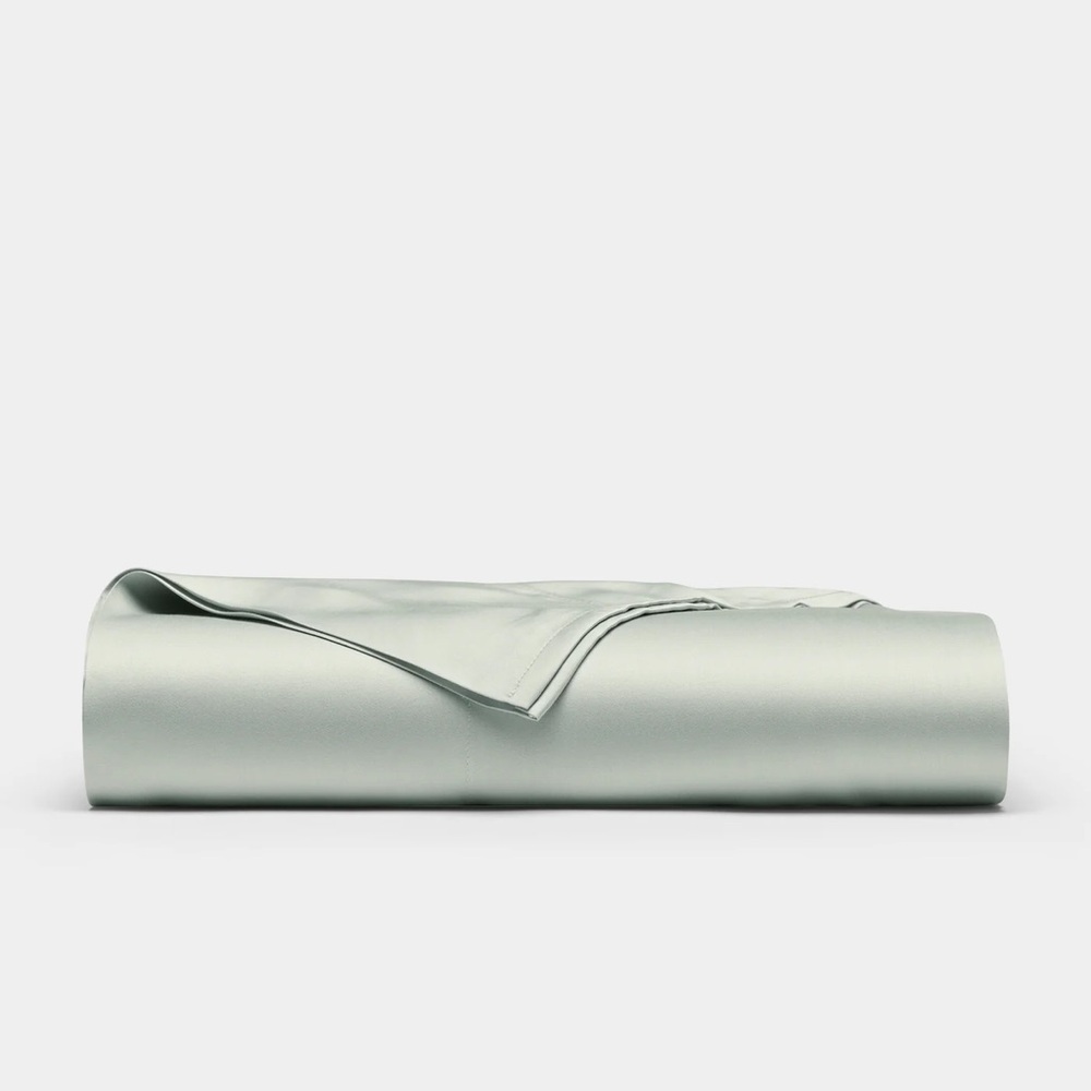 Cozy Earth Bamboo Flat Sheet Luxury Satin, Light Green, Queen